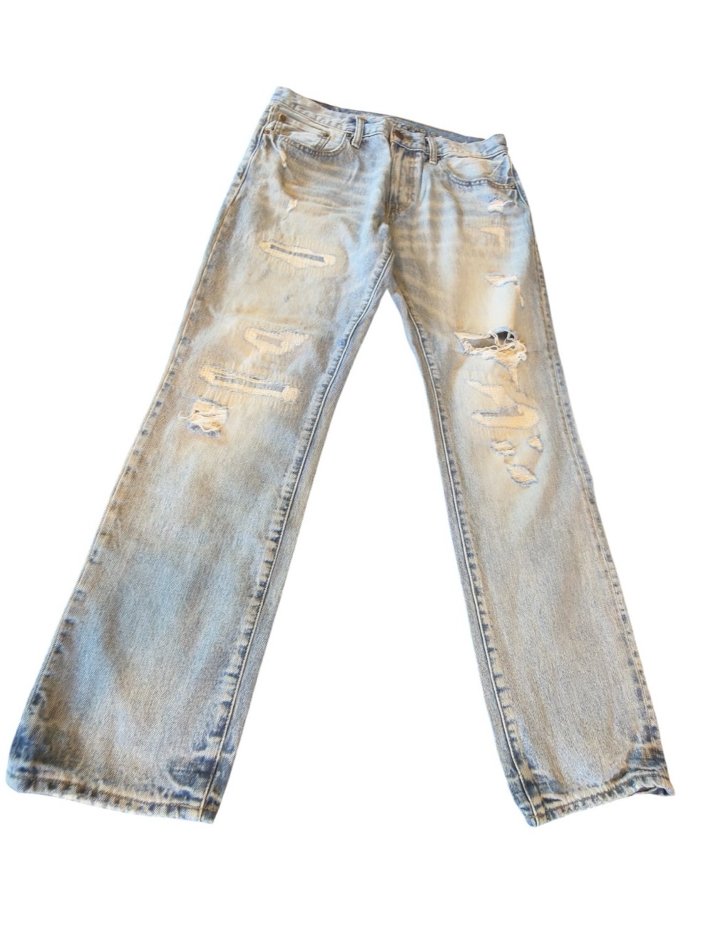 American Eagle Men's Light Blue Distressed Slim Straight Jeans 32x30
